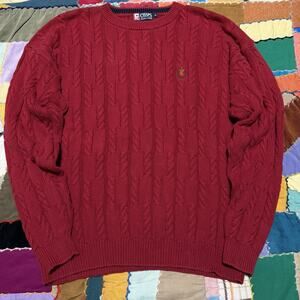 Y2K Chaps Ralph Lauren Heavy Red Cable Knit Sweater XL